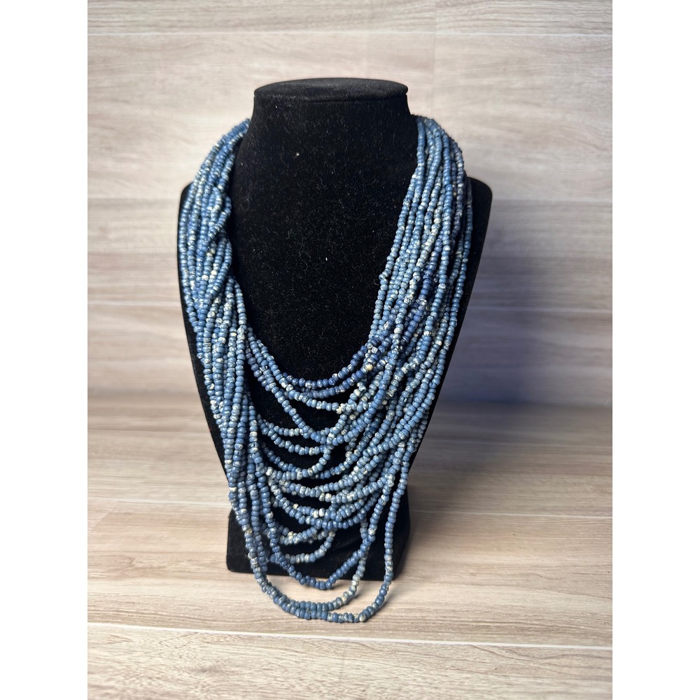 Chicos Necklace Women OS Blue Excellent Multi Strand Seed Bead Statement Boho